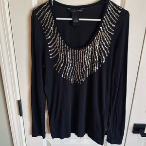 Calvin Klein Black with Gold Sequins Long Sleeve Scoop Neck Shirt Women’s Size S